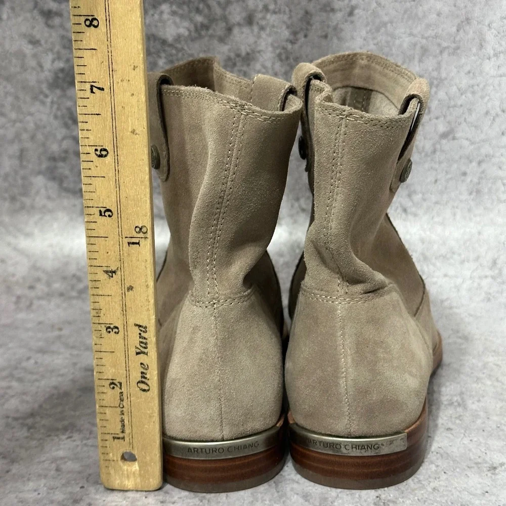 Arturo Chiang Blazen Ankle Bootie Women 7.5 Tan Suede Slouchy Flat Heel Boots